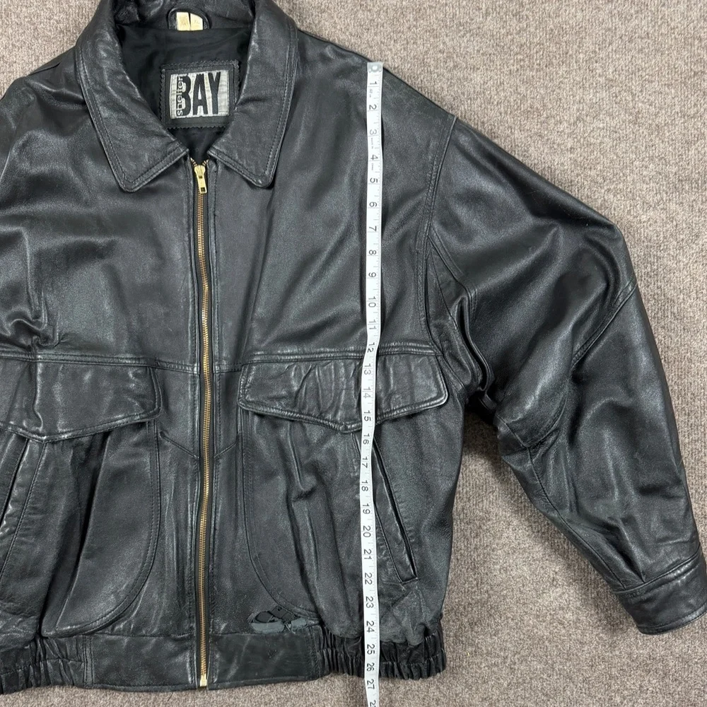 Vintage 90s Black Genuine Leather Distressed Full Zip Bomber Jacket Mens Size XL